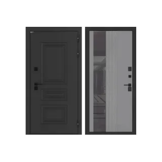 Входная дверь Аляска Лайт с Зеркалом 32 тонированным - Серый рельеф софт